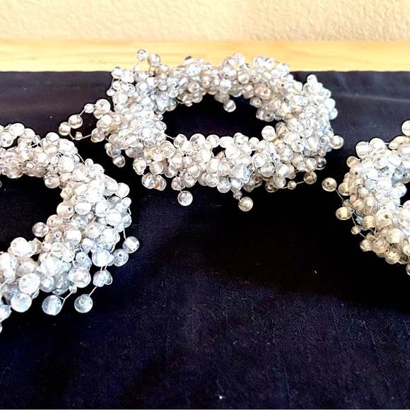 3 Large White Pearl Beaded Candle Holder/Ring-Perfect for Holiday/Wedding - Picture 4 of 5